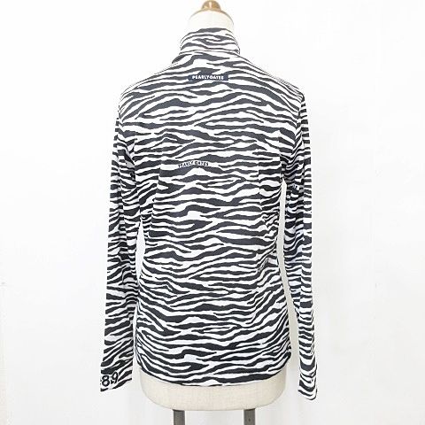 パーリーゲイツ PEARLY GATES ゴルフ スポーツウエア シャツ 長袖 ハイネック 総柄 ゼブラ柄 厚手 濃紺 白 ホワイト ネイビー 黒 ブラック 1