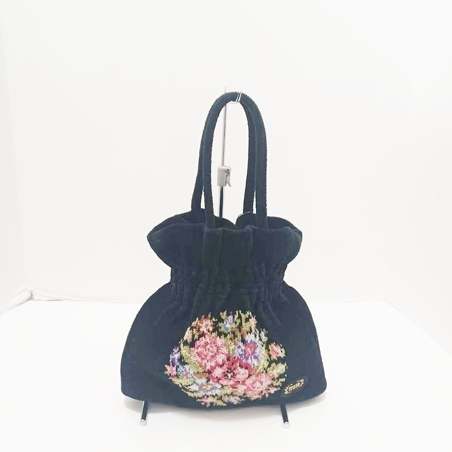 FEILER(フェイラー) ハンドバッグ - 黒×ピンク×マルチ 花柄 パイル