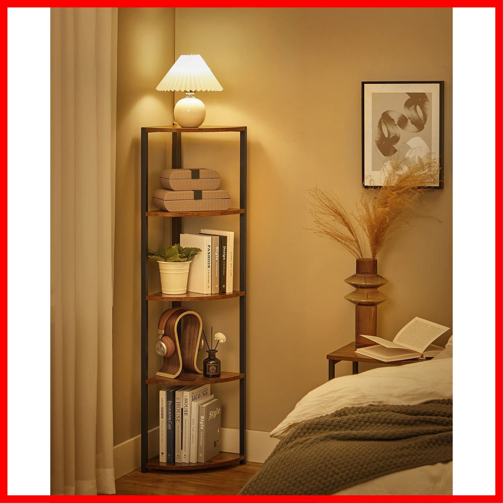 木製コーナーシェルフ 3段 五角形 コーナーラック 木製 3段 本棚