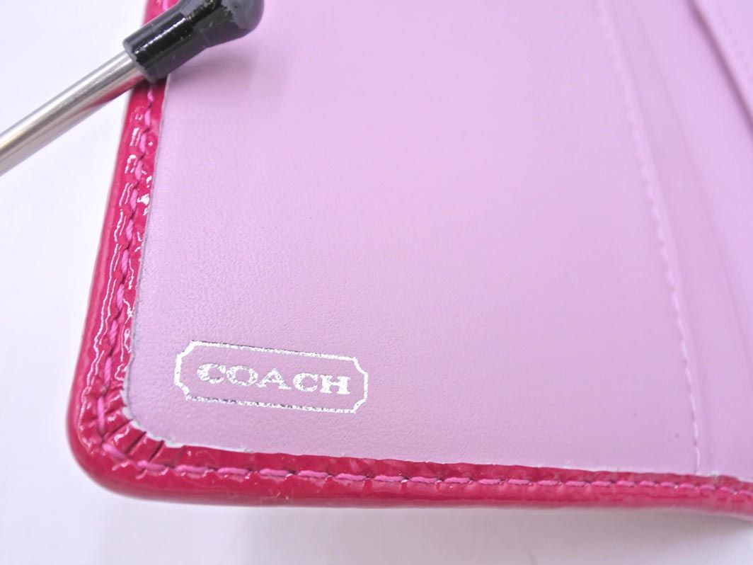 COACH コーチ エナメル キャンバス C柄 二つ折り 財布 ピンク