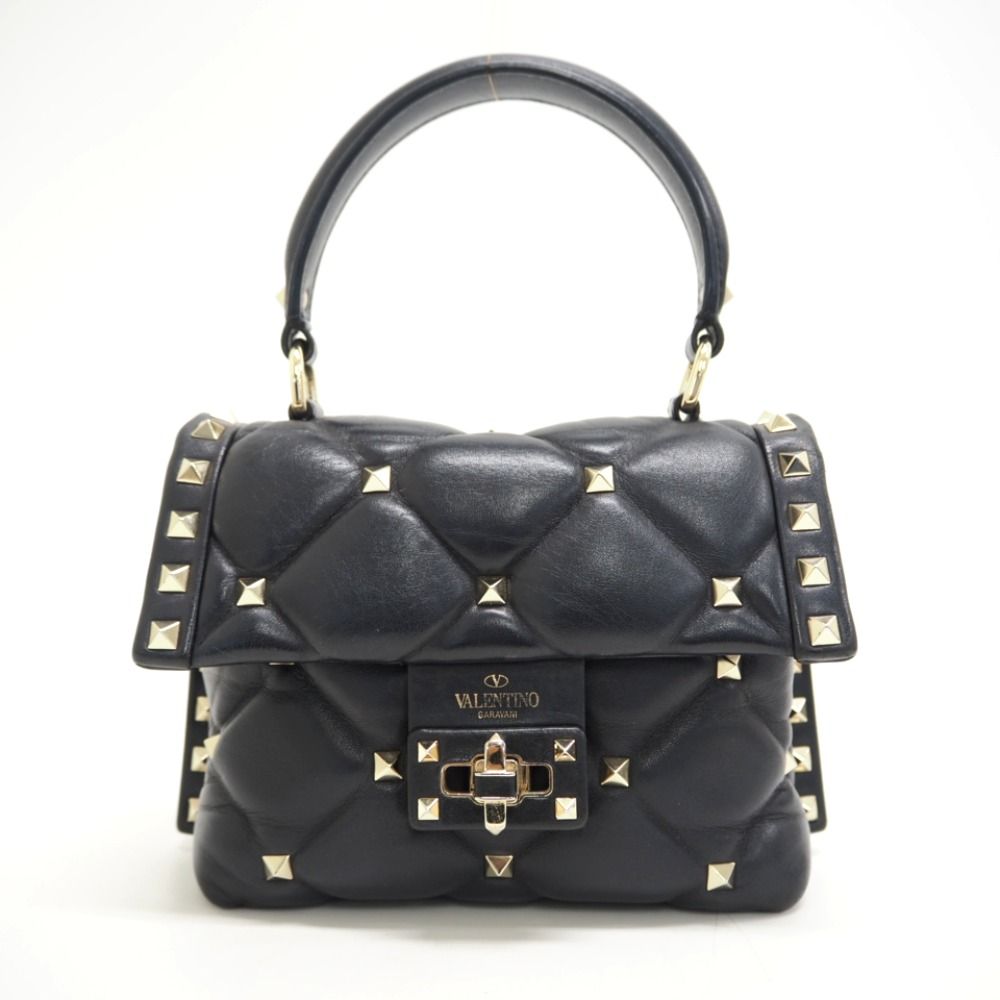 ヴァレンティノロックスタッズキャンディ黒レザー2wayハンドバッグ