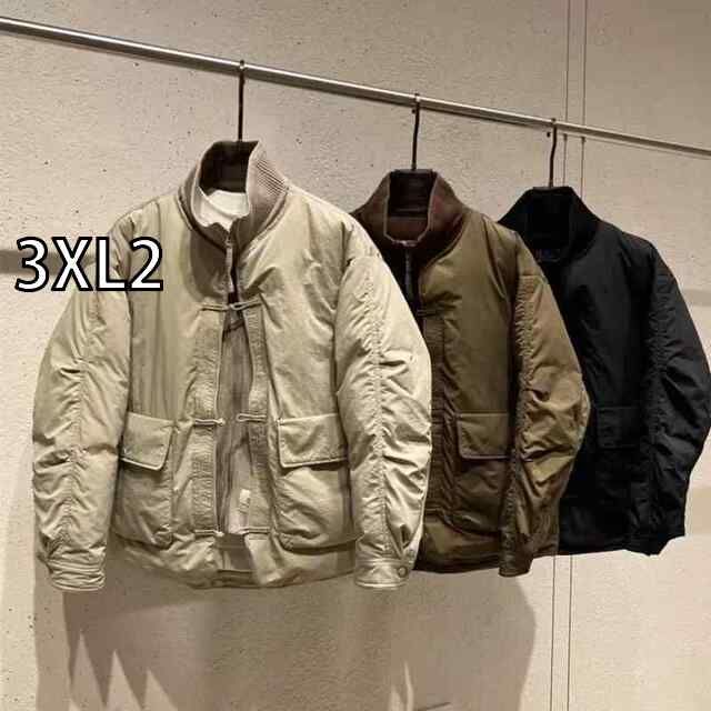 3XL2 秋冬 コーデ メンズ 服 シンプル ファッション オシャレ 大人 かっこいい 大きいサイズ ストリート 紳士服 フェイク ツーピース ニット 襟 90 ホワイトダックダウン ジャケット 冬 プレート ボタン 暖かい