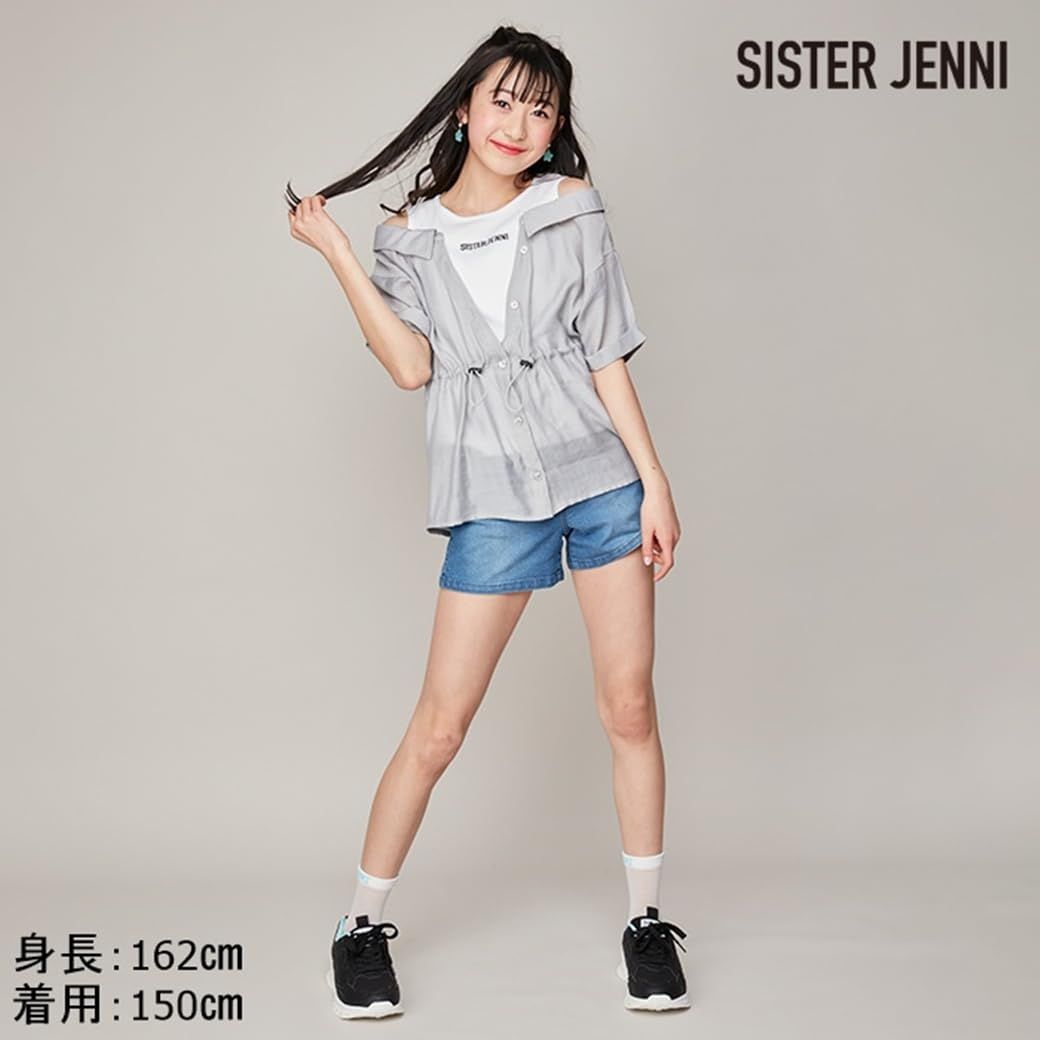 [SISTER JENNI] ジーンズ前ボタンハイウエストデニムショーパンガールズ ブルー