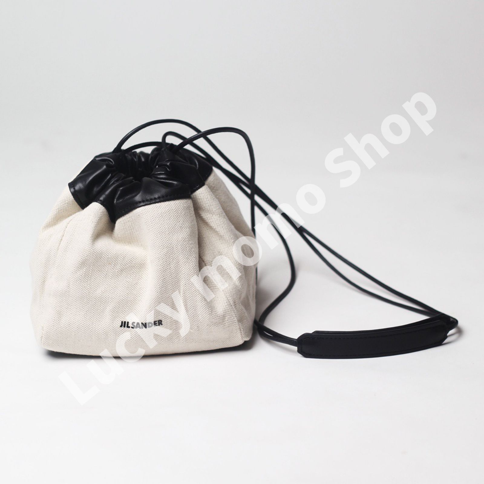 大人気 新品 JIL SANDER DRAWSTRING CROSSBODY BAG ジルサンダー ファッション レディース バッグ スモール ショルダーバッグ ドローストリングバッグ 斜め掛けショルダーバッグ ナチュラル×ブラック 2way