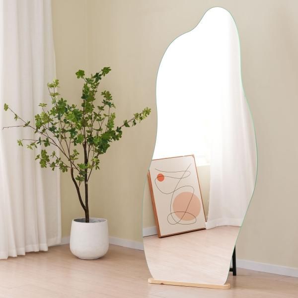 全身鏡 姿見鏡 スタンドミラー 160 50CM 玄関 全身 姿見 おしゃれ イレギュラミラー 立てかけ 姿見 鏡 ミラー おしゃれ 大型 飛散防止 木製台あり NEXPOTALLINN_EU