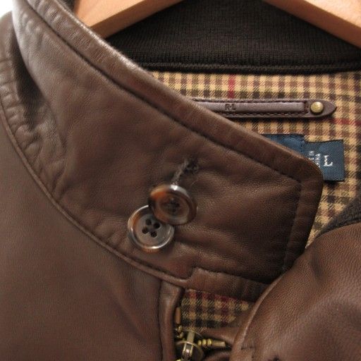 ポロ バイ ラルフローレン Polo by Ralph Lauren ライダースジャケット 革ジャン シングル ポロ刺繍 裏地チェック レザー L ダークブラウン AE AA KANDAIZUMI_COM