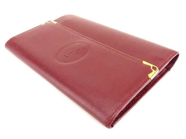 カルティエ 三つ折り 財布 がま口財布 マストライン ボルドー レザー
