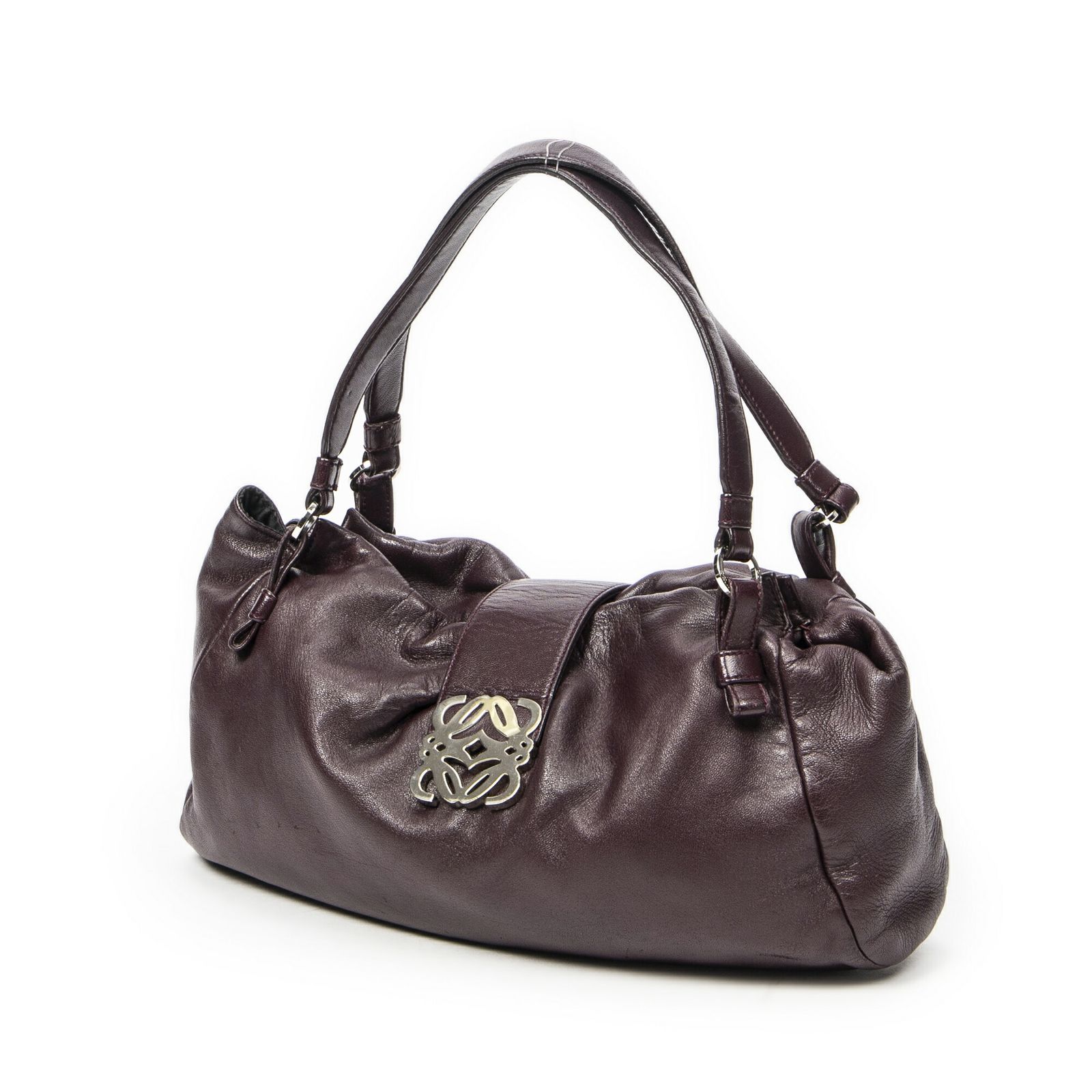 LOEWE ロエベアナグラムプレートショルダーバッグバーガンディナッパレザーA