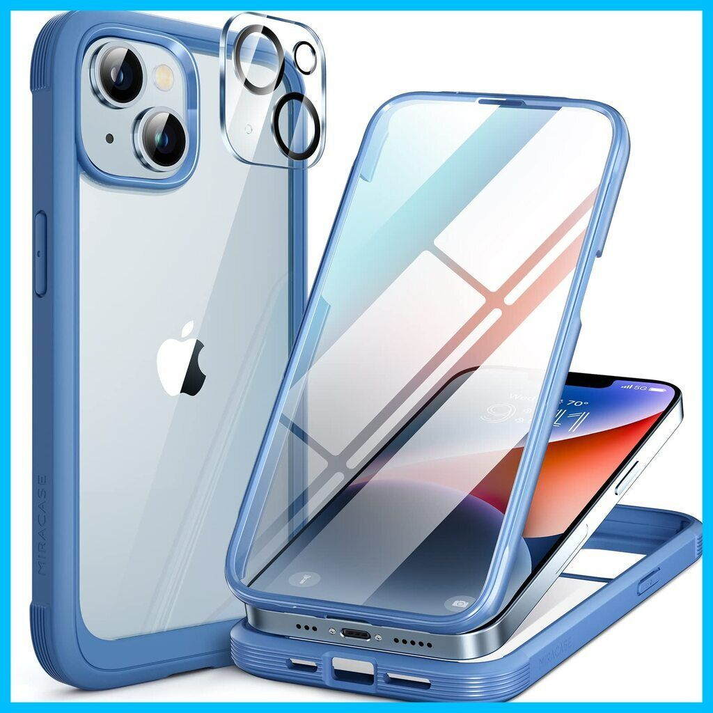 iPhone14ケース スマホケース iphone14 用 カバー 全身バンパー保護ケース 9H 強化ガラス 6.1インチ フルカバー 360°保護  ワイヤレス充電ブルー 色: ブルー メルカリShops