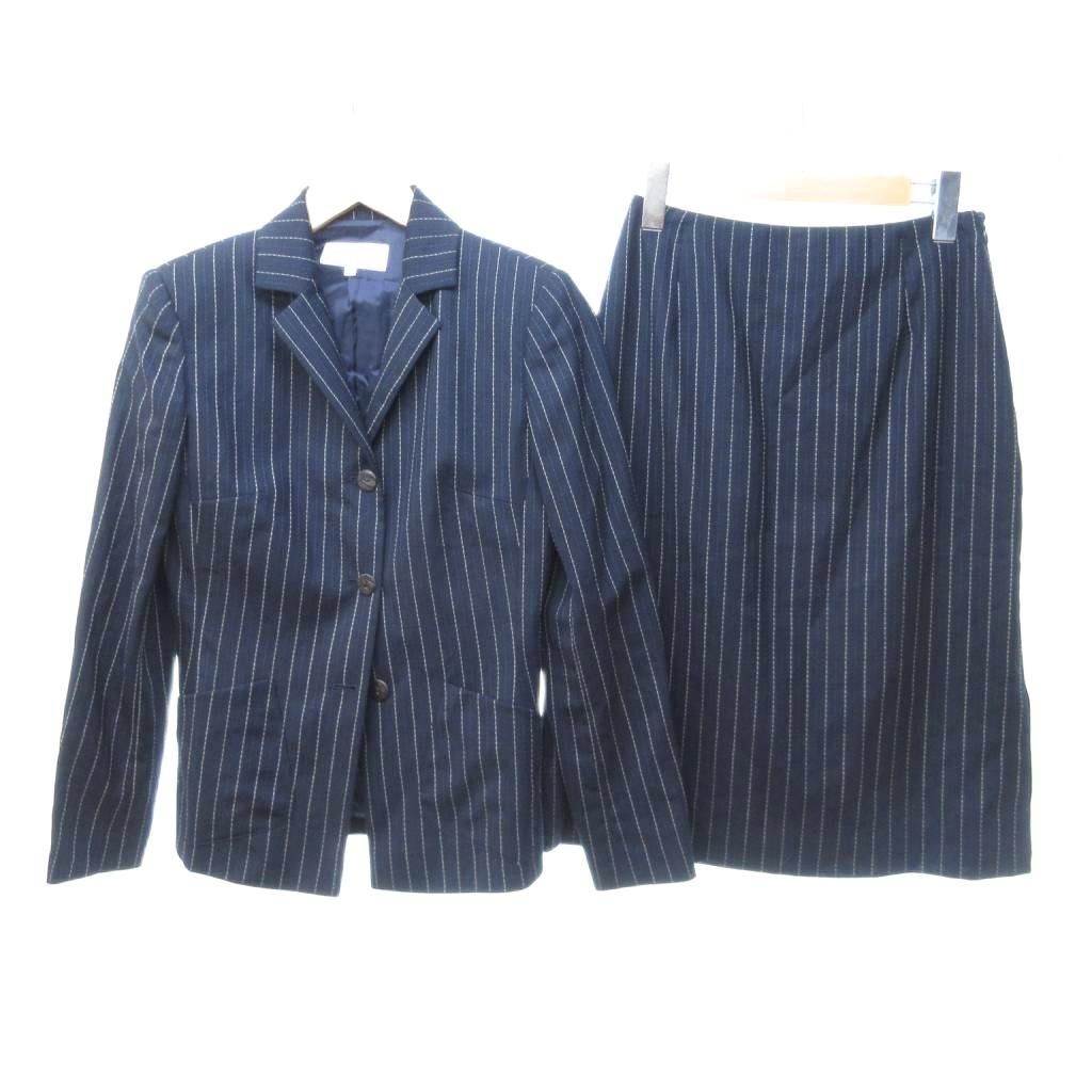 ※HANAE MORIハナエモリ　スカートスーツ9M※ ハナエモリ HANAE MORI ストライプ スーツ セットアップ