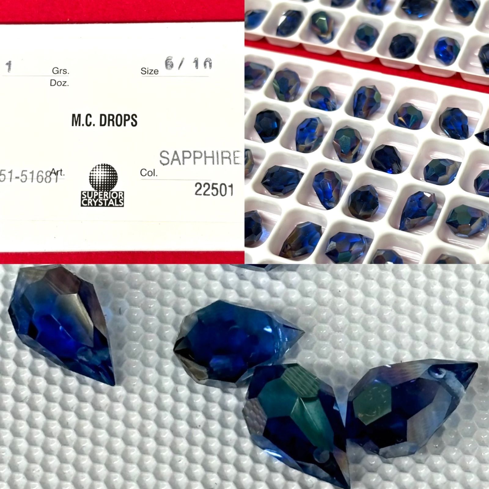 チェコビーズ　ヴィンテージ　MCドロップ　SAPPHIRE　サファイア　1グロス144個