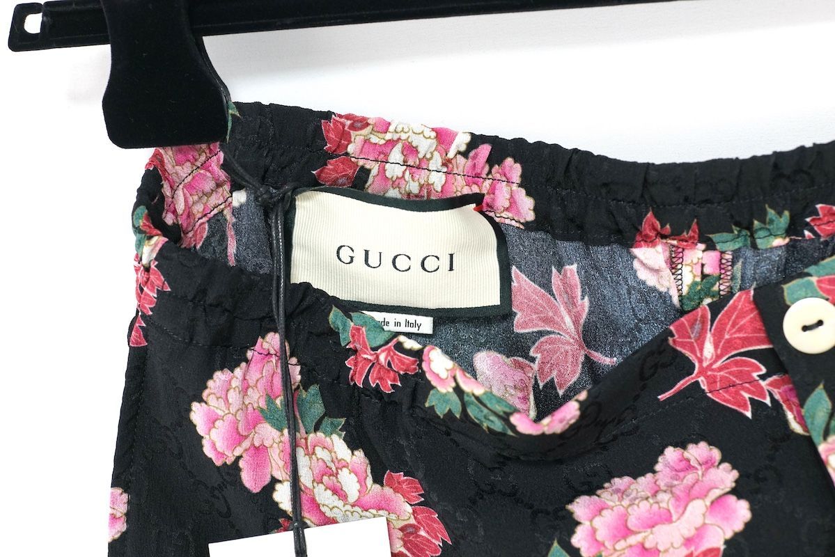 GUCCI ボタニカル フローラルペイント ハーフパンツ 38 GUCCI グッチ 総柄 ハーフパンツ GG フローラル ブラック 46
