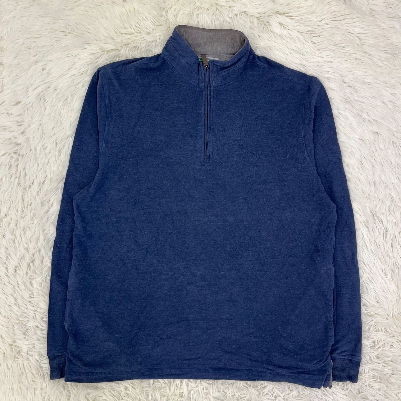 ハーフジップトレーナー スウェット 無地デザイン ネイビー Lサイズ メンズ 男女兼用