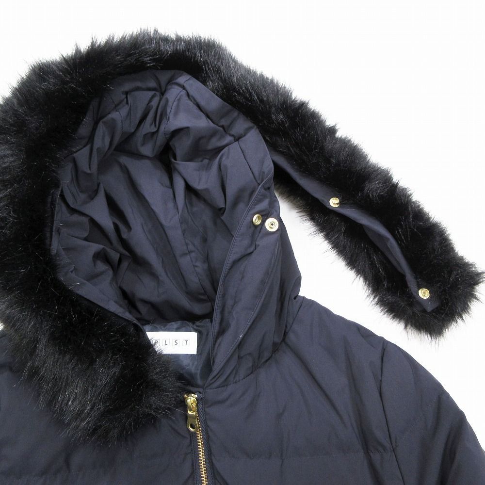 PLST プラステ ファー ロングダウンコート アウター ブラック サイズL