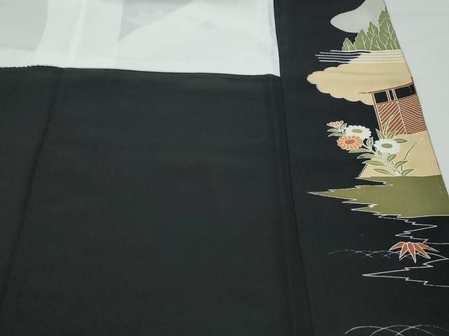 平和屋着物○豪華黒留袖 駒刺繍 飛鶴屏風草花文 金彩 正絹 逸品 未使用