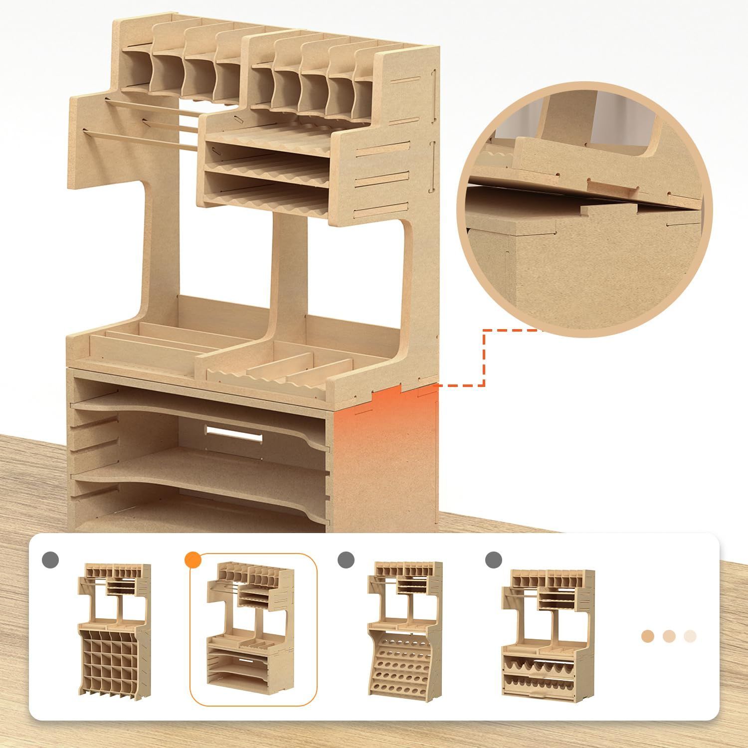 Bucasso プラモデル ペイントラック モデルツール収納ラック MDF素材 ガンプラ 工具収納 筆収納 専用塗料ラック 工作用品置き場 筆/ツールホルダー 作業台 道具入れ 木製組立キット 組立式模型用塗料棚 プラモ製作用収納 組み立てキット