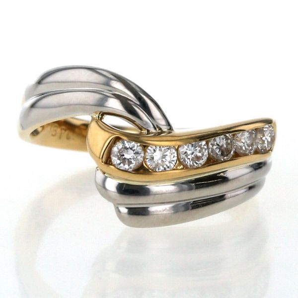 K18YG Pt900 イエローゴールド プラチナ リング ダイヤモンド 0.36ct  