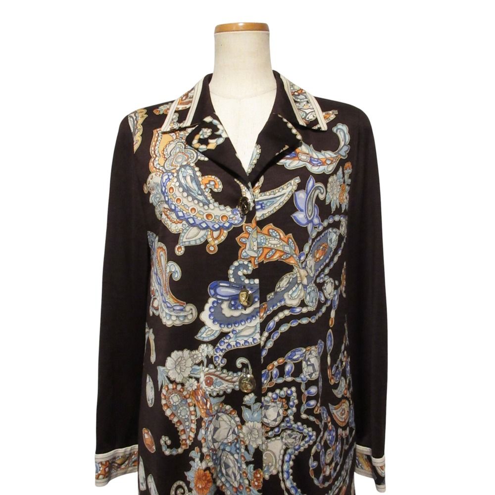 【美品】LEONARD レオナール シルク カットソー トリム ペイズリー 美品】LEONARD レオナール シルク カットソー トリム ペイズリー