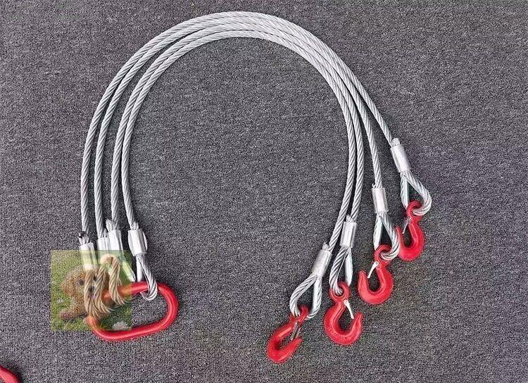 高品質 吊上げ 玉掛け ワイヤーロープ 4本吊り フック付き ワイヤースリング 土木 建築 ストア 使用荷重2t 長さ2ｍ ステンレス製