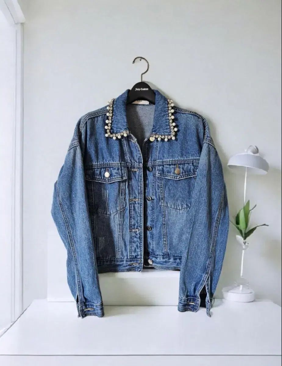 サテン キュービック パール 装飾 レディース デニムジャケット 55 55半