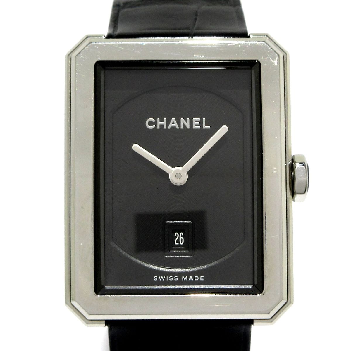 CHANEL シャネル 腕時計 ボーイフレンド H4884 レディース SS×アリゲーターベルト|ミディアムモデル 黒