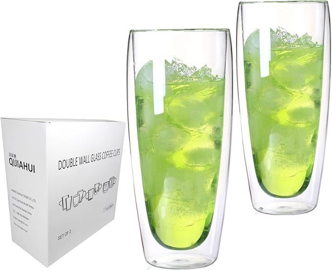 【在庫処分】ダブルウォール グラス 二重構造 耐熱 カップ 保温 保冷 タンブラー (650ml，2個セット)