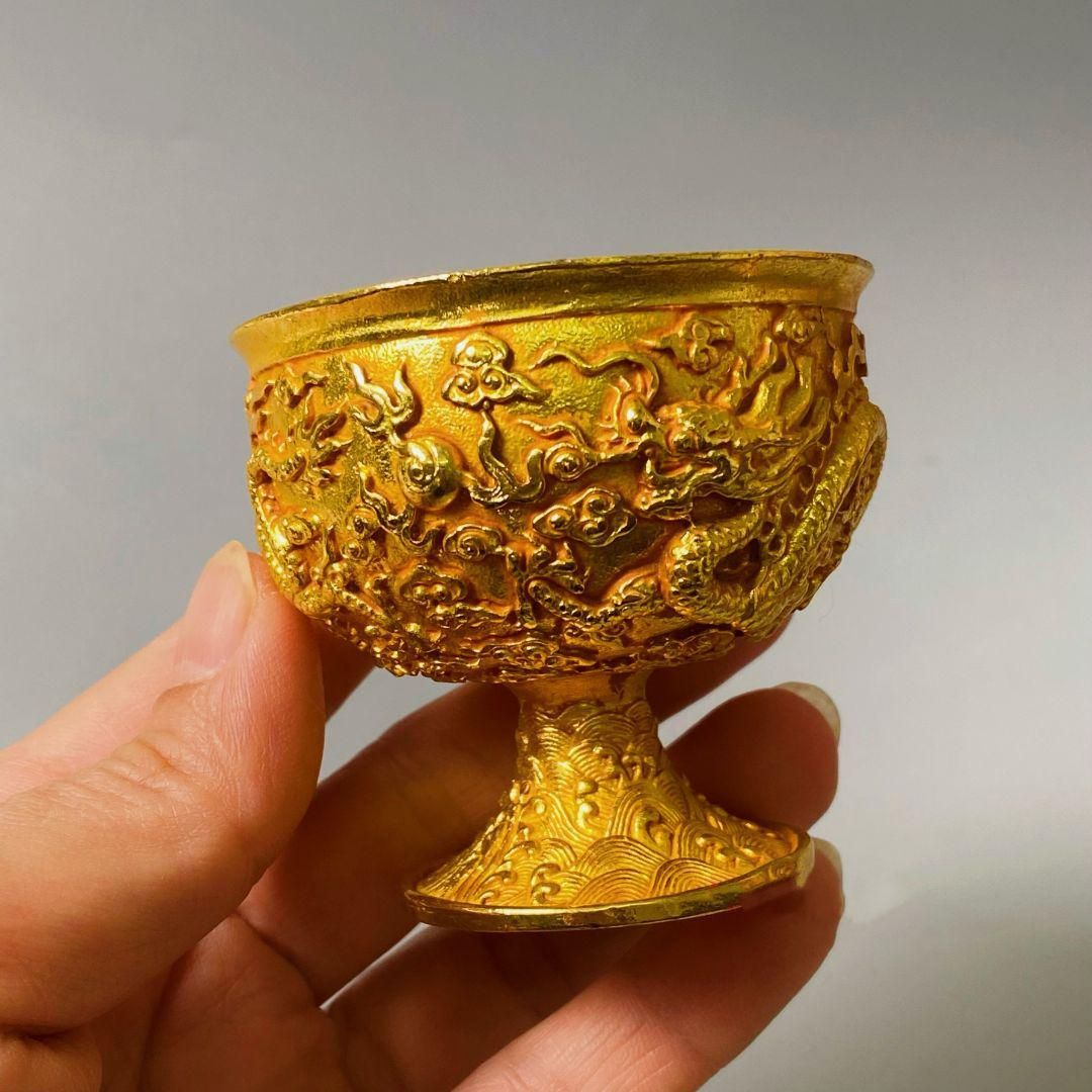 清乾隆双龍戯珠杯 貢杯 竜杯 装飾品 現代工芸品