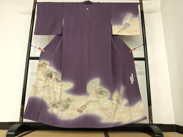 平和屋着物●友禅師・京の名工・伝統工芸士・樽本伊勢蔵　訪問着　扇面人物風景文　暈し染め　金銀彩　正絹　逸品　AAAZ0184zg 平和屋着物○友禅師・京の名工・伝統工芸士・樽本伊勢蔵 訪問着 扇面