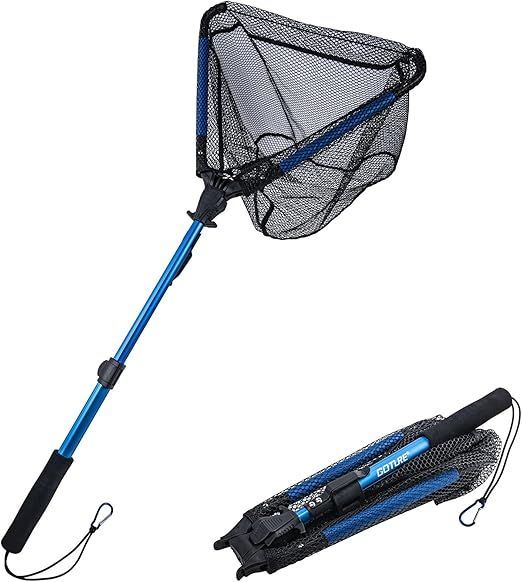 Goture 玉網 ランディングネット 青 折りたたみ式 タモ網 釣り 伸縮式 釣り網 三角網 釣り具 調節可能 釣りネット 軽量 防錆素材 多機能ツール 携帯便利 淡水海水渓流適用