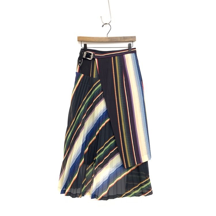 TOGA PULLA トーガ プルラ Suiting wool pleated skirt stripe プリーツストライプスカート コンチョベルト  ブラックマルチ 34 TP02-FG277
