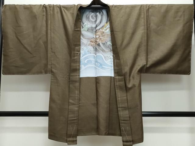 メンズ 平和屋着物○男性 紬 アンサンブル 色無地 憲法茶色 正絹 逸品
