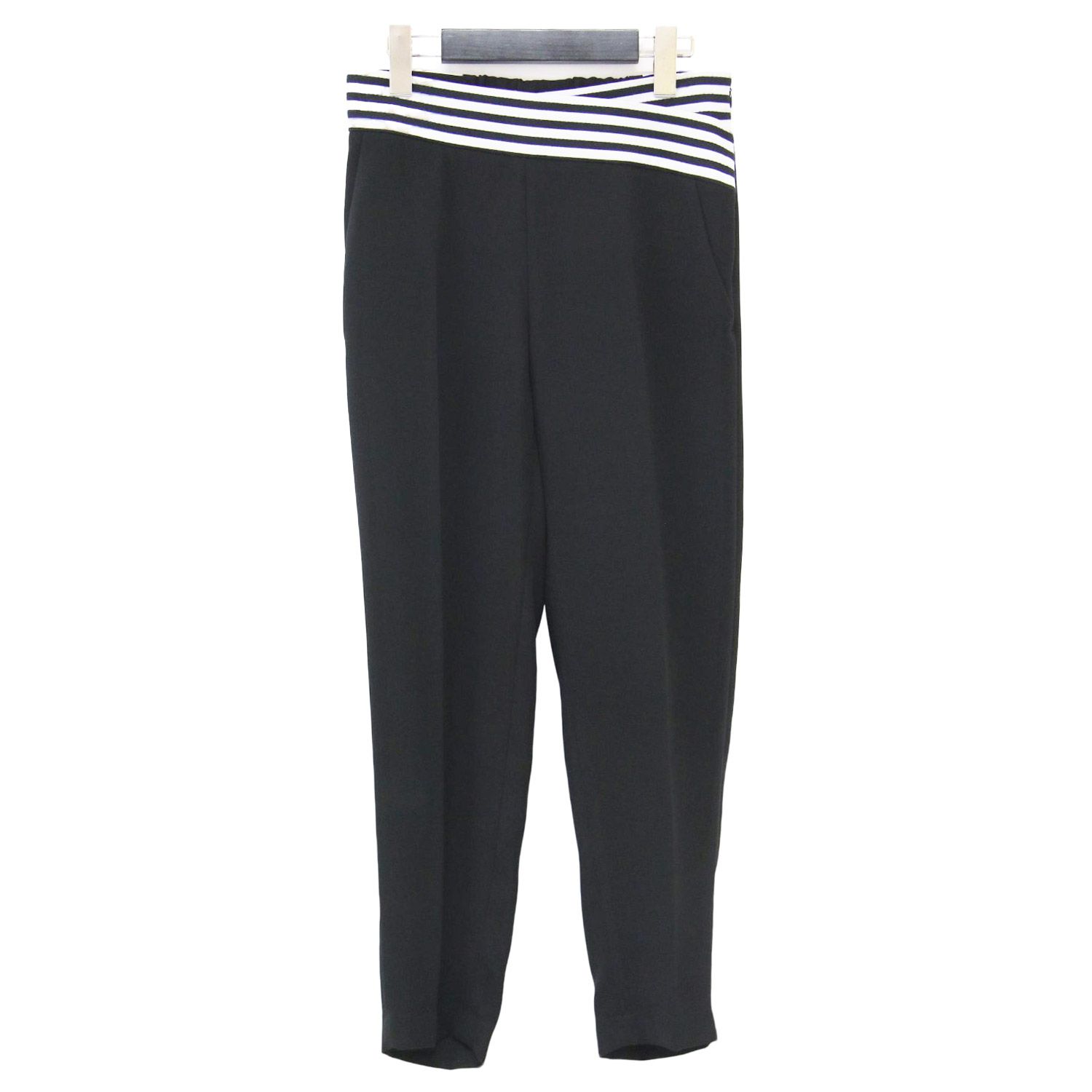BORDERS at BALCONY ボーダーズアットバルコニー パンツ ブラック サイズ 34 | テーパード パンツ TAPERD PANTS スリム ボーダー ベルト センタープレス ストレッチ | ボトムス ズボン レディース