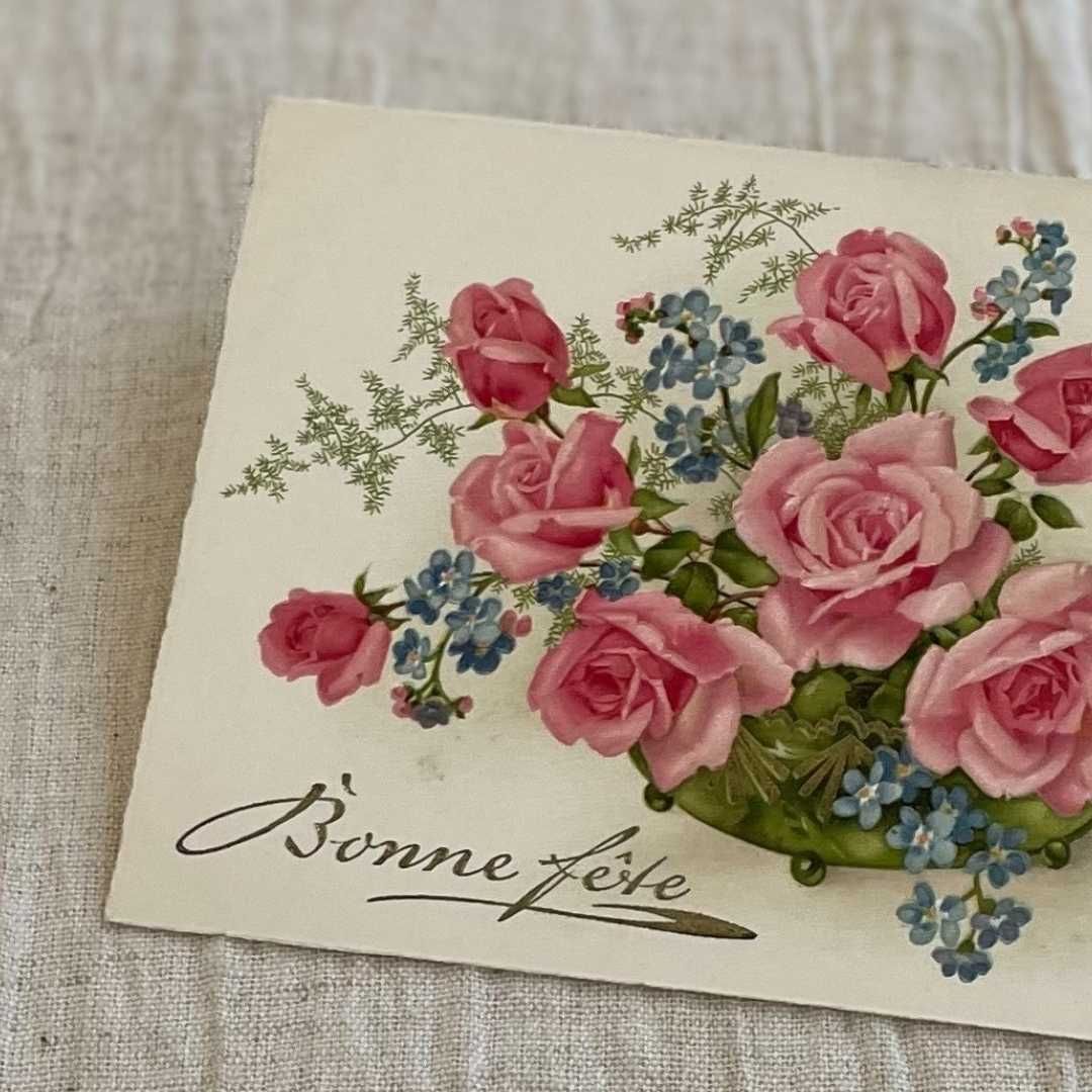 アンティーク ポストカード フランス直輸入 薔薇 ばらの花