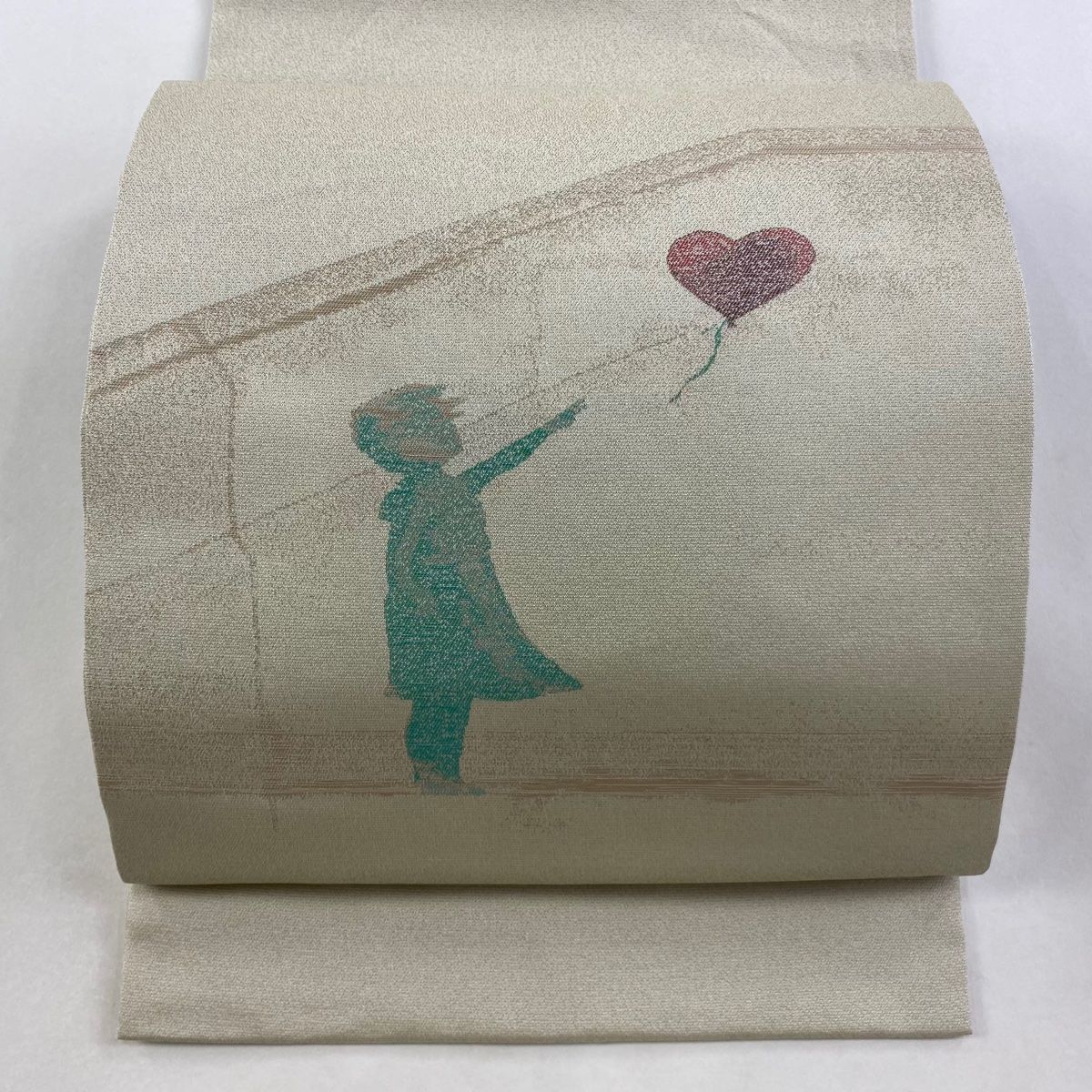 名古屋帯 女の子 風船 ベージュ 正絹