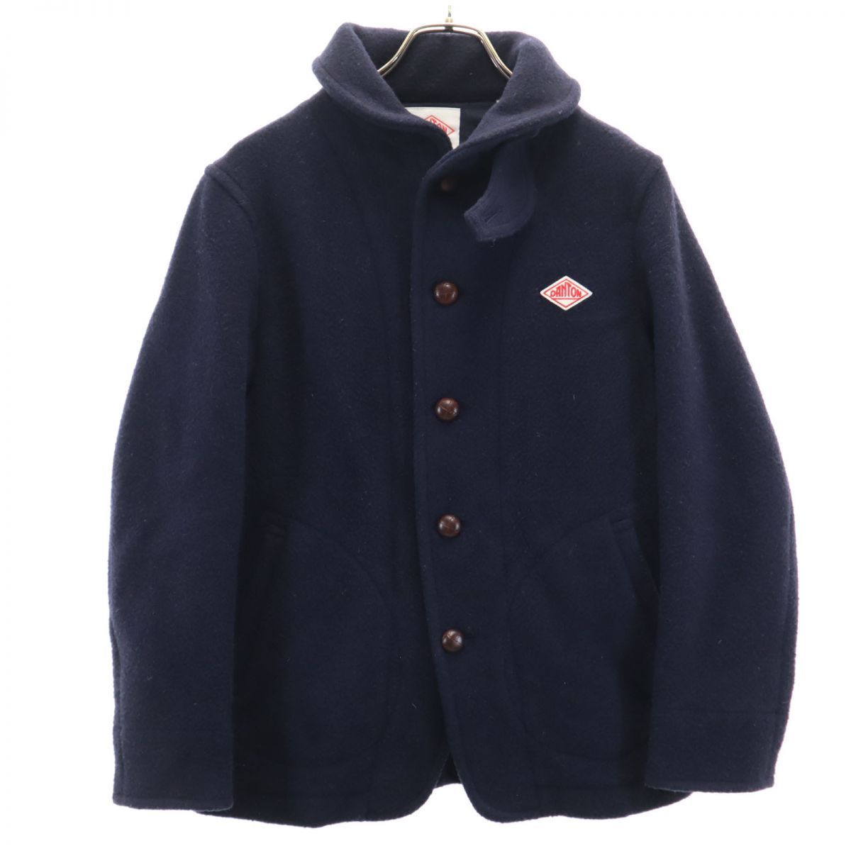 【ダントン】ノーカラー ウールコートネイビー ロゴ ワッペン 36 S～M オンライン ショップ 安いファッション - 【ダントン】ノー
