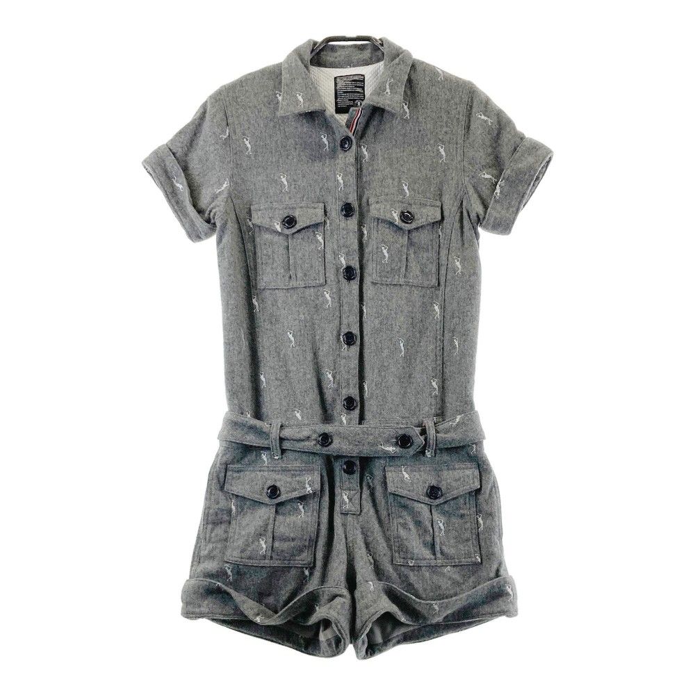 【美品】マークアンドロナ MARK & LONA レディース オールインワン S MARK&LONA マークアンドロナ 半袖 オールインワン 刺繍 総柄 ブルー系