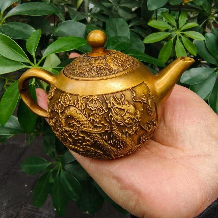 銅器 浮彫龍鳳茶壺 酒壺 茶道具 装飾品 工芸品 置物 - メルカリ