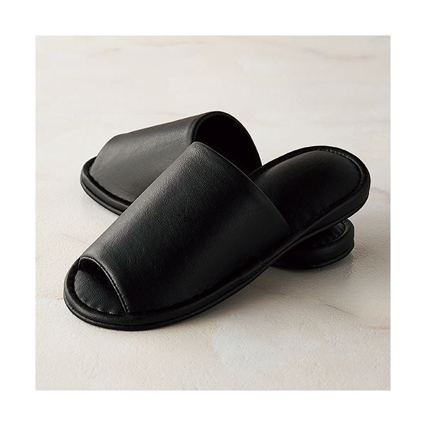  まとめ TANOSEE最 レザー調スリッパ 外縫い ブラック 1足 スリッパ ルームシューズ スリッパ サンダル