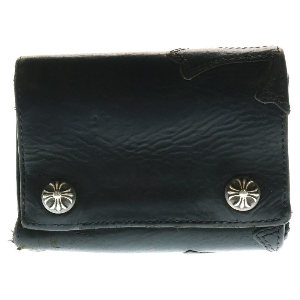 CHROME HEARTS クロムハーツ 3FOLD 3フォールド クロスパッチ付きクロスボールボタン レザーウォレット 財布 ブラック BCA364