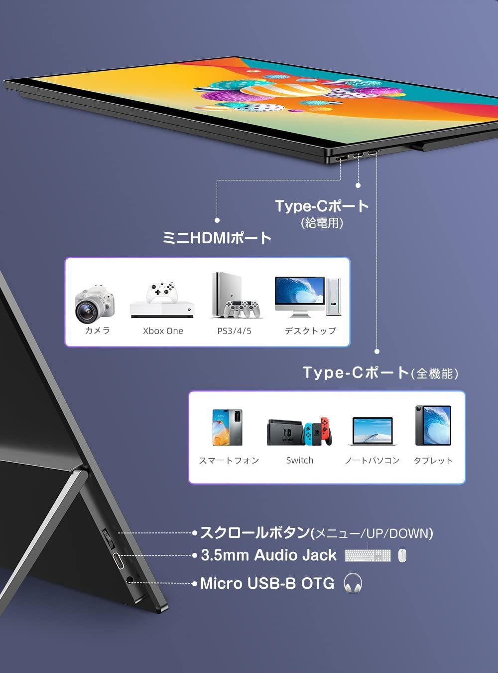 1080P モバイルディスプレイ FHD 大容量バッテリー内蔵 Spkulia 10点