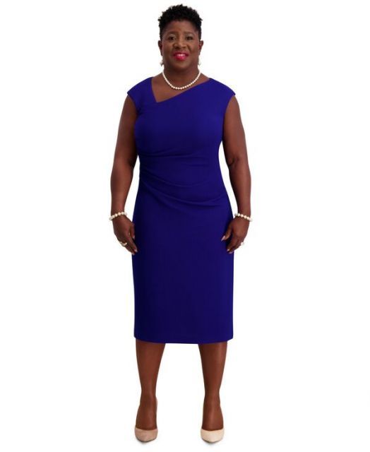 【送料無料】 カスパール レディース ワンピース トップス Women's Asymmetrical-Neck Midi Dress Regular & Plus Sizes  Sign