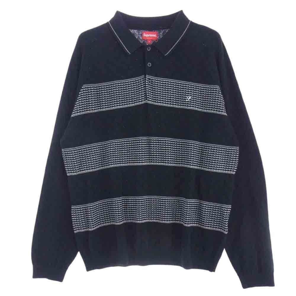 Supreme Knit Stripe L/S Polo L 黒 21AW Supreme Stripe Zip Up Polo Sweater Black Men's - FW25 - US