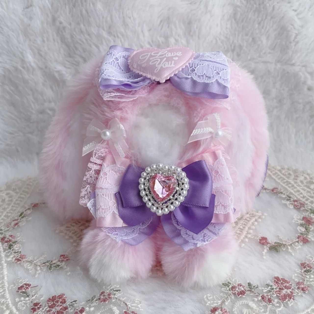 828】ほわぬい おすわりぬい服 8cm ピンク×紫 垂れ耳うさぎ