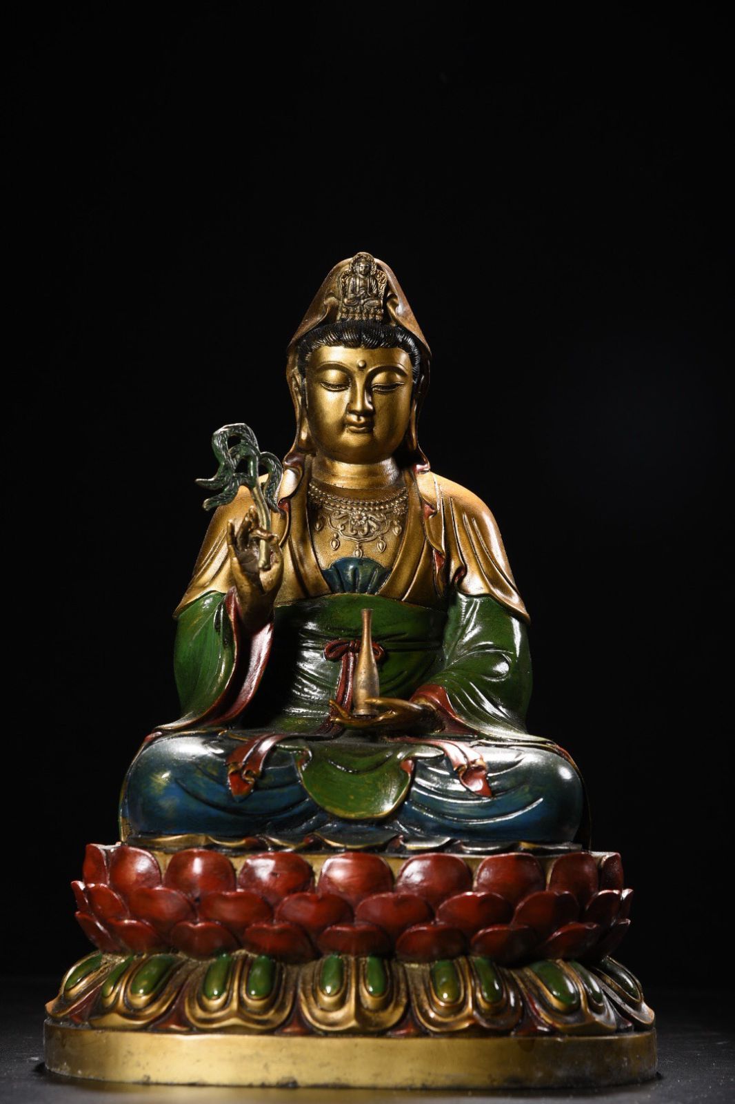 旧蔵　時代物　泥金純銅仏像　観音様　供奉供養 開光済み　置物　古美術　インテリア 旧蔵 時代物 泥金純銅仏像 観音様 供奉供養 開光済み 置物 古