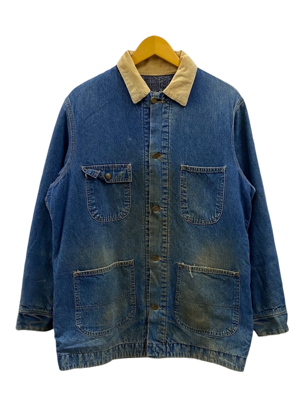 ROEBUCKS ローバックス 90s 80s 古着 デニムカバーオール 裏ブランケット 襟太畝コーズ サイズ表記消え メンズ|078