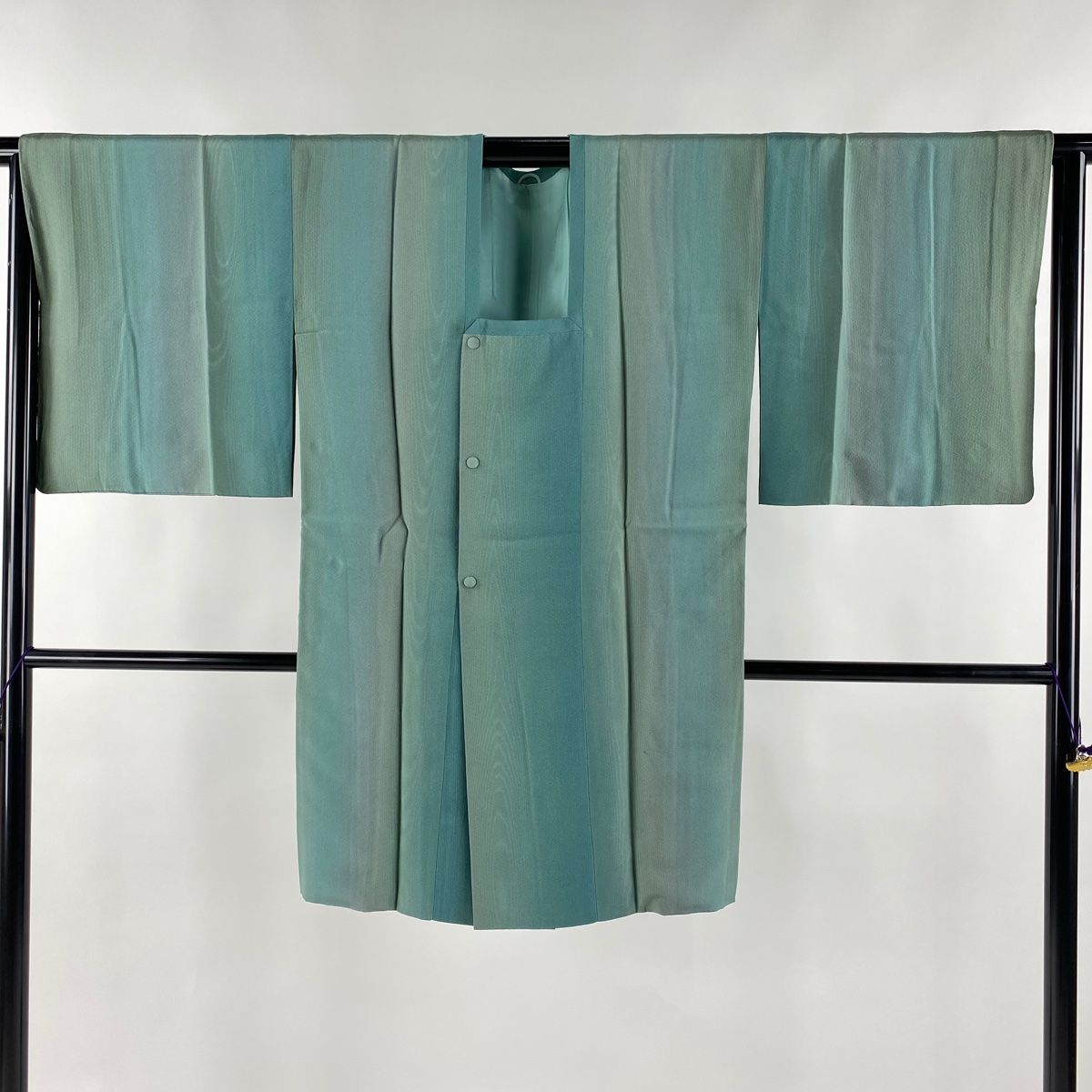 道行 身丈96cm 裄丈66cm M 和装コート 角衿 木目 ぼかし 灰緑 正絹  