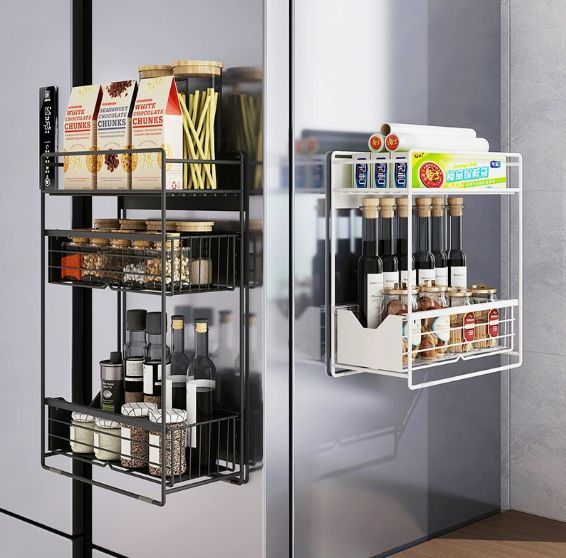 二段 洗濯機横マグネット収納ラック 引き出し 洗濯機 ラック 3段式 収納 マグネット スリム ランドリー 洗濯機横 ランドリー収納 洗面所 すき間収納 隙間収納 KXn8577