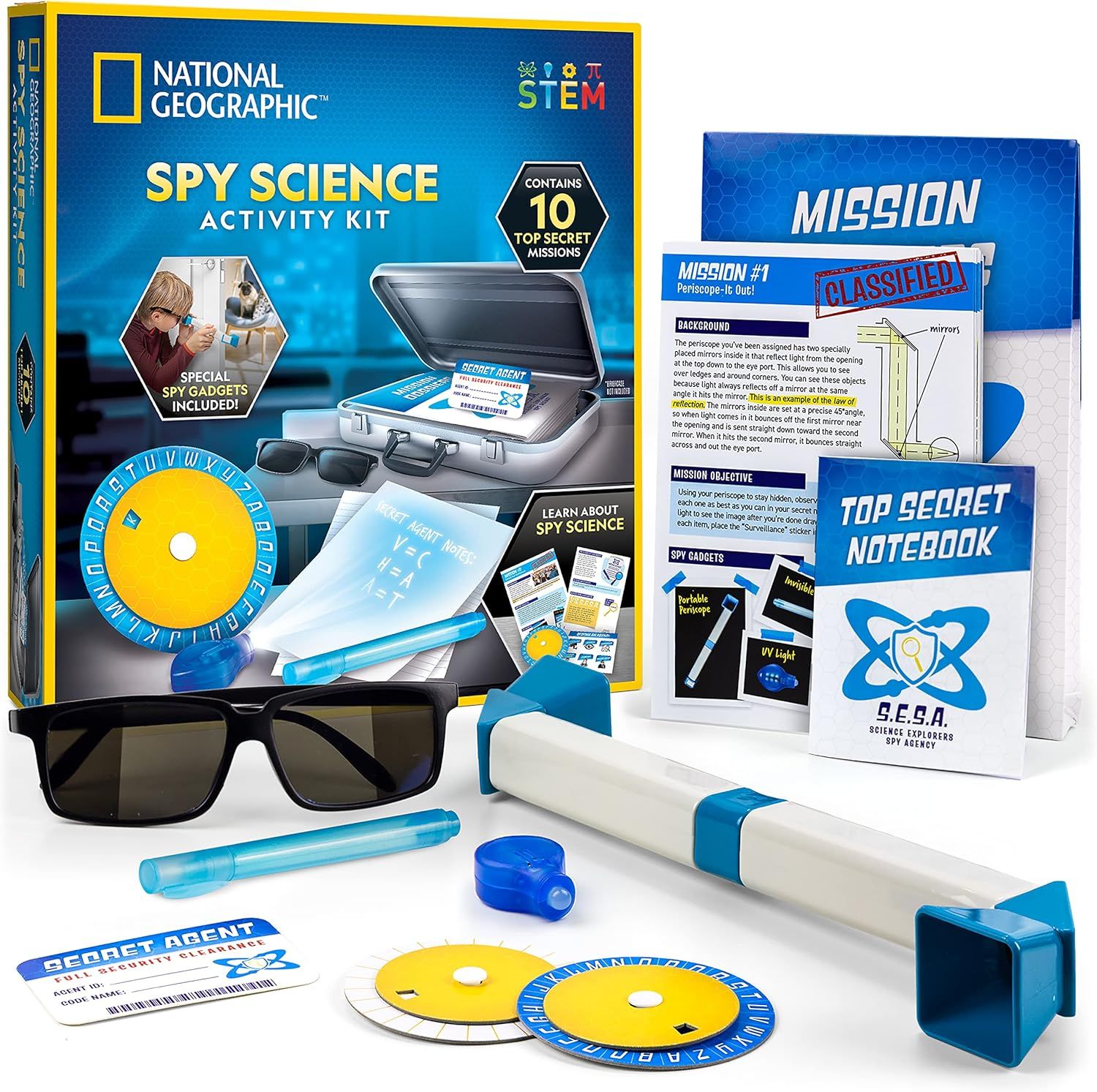 NATIONAL GEOGRAPHIC スパイサイエンスキット - キッズスパイアクティビティセット、子供とスパイギア用のスパイガジェット付き10個の秘密のスパイミッションを完了、キッズ探偵キット、子供用サイエンスキット、ごっこ遊び。
