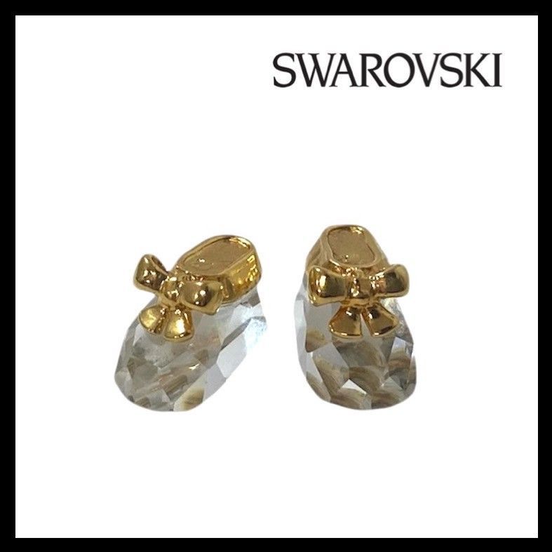 SWAROVSKI】ベビーシューズ リボン クリスタル ゴールド/金カラー