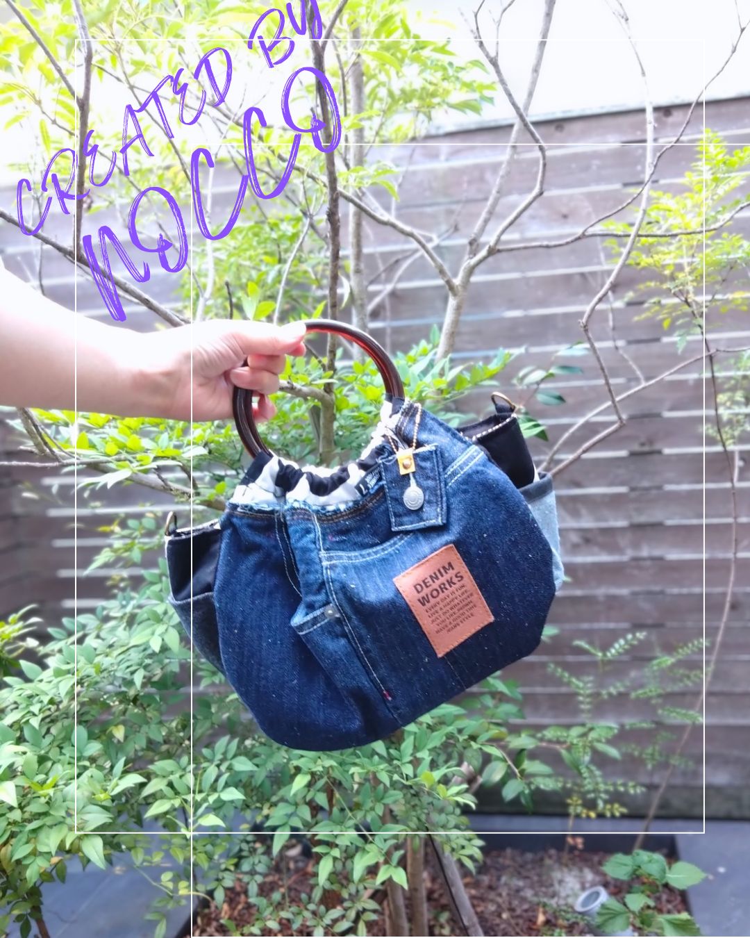 デニムリメイク  リングハンドルバック №761DENIM✖️Ringhandle BAG❤️お揃いポーチ付き♫デニム